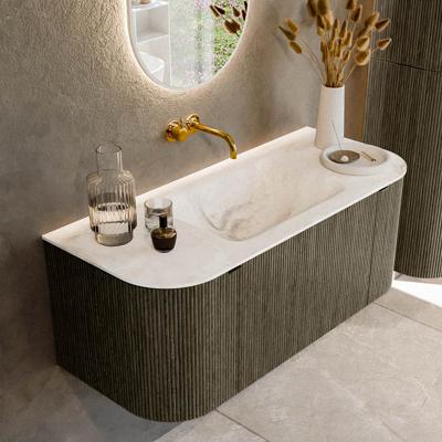 Badmeubel Mondiaz Kurve-Dlux | 110 cm cm | Meubelkleur Shadow | Wastafelkleur Frappe | Solid surface | Wasbak midden spoelbak | Zonder kraangat(en)