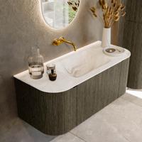 Badmeubel Mondiaz Kurve-Dlux | 110 cm cm | Meubelkleur Shadow | Wastafelkleur Frappe | Solid surface | Wasbak midden spoelbak | Zonder kraangat(en)