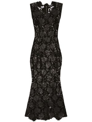 Dolce & Gabbana robe mi-longue à fleurs en dentelle - Noir