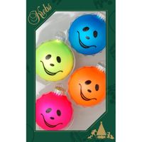 4x stuks luxe glazen kerstballen 7 cm neon smiley