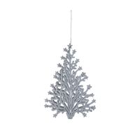 1x stuks kunststof kersthangers kerstboom zilver glitter 15 cm kerstornamenten - Kersthangers - thumbnail