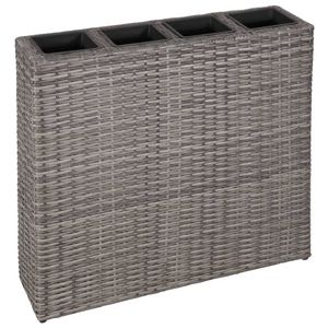 The Living Store Verhoogde Tuinbak - Rattan - 2 Potten + 8 Verwijderbare Potten - 79x22x76cm - Grijs