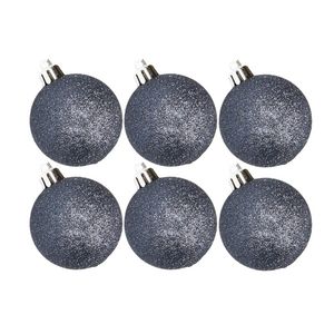 6x stuks kunststof glitter kerstballen donkerblauw 6 cm - Kerstbal