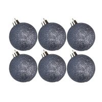 6x stuks kunststof glitter kerstballen donkerblauw 6 cm - Kerstbal - thumbnail