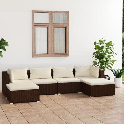 6-delige Loungeset met kussens poly rattan bruin