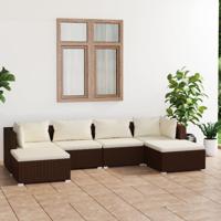 6-delige Loungeset met kussens poly rattan bruin