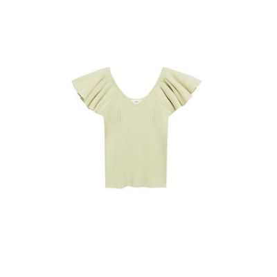 Mango ribgebreide top met ruches groen