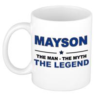 Mayson cadeau mok - man myth legend - naam koffiemok / beker - wit en blauw - 300 ml