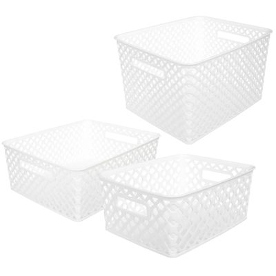 Set van 3x opbergmanden kunststof rechthoek wit