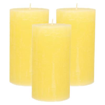 Stompkaars - 3x - geel - 7 x 13 cm - rustiek model - cilinderkaars - kaars