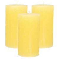 Stompkaars - 3x - geel - 7 x 13 cm - rustiek model - cilinderkaars - kaars