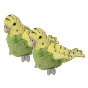 Knuffeldier Parkiet - 2x - pluche knuffel vogel - groen - 16 cm - huisdier