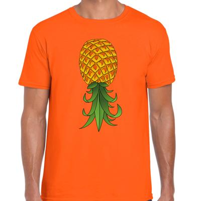 Verkleed T-shirt heren - oranje - omgekeerde ananas - foute party/themafeest