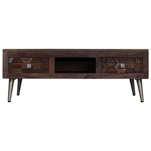 The Living Store Salontafel Massief Hout - 100 x 60 x 35 cm - Gerecycled Hout - Stalen Poten