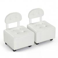 Set van 2 Lage Rolkrukken Ergonomische Rolstoel met Gestoffeerde Rugleuning Zitting en 360°-Zwenkwielen Mobiele Draaikruk-Wit