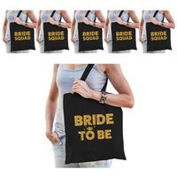 Pakket Vrijgezellenfeest dames tasjes/ goodiebag: 1x Bride to Be zwart goud+ 5x Bride Squad zwart go - thumbnail