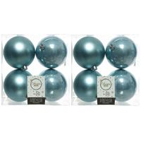 8x Kunststof kerstballen glanzend/mat ijsblauw 10 cm kerstboom versiering/decoratie   -