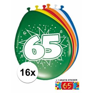 Ballonnen 65 jaar van 30 cm 16 stuks + gratis sticker