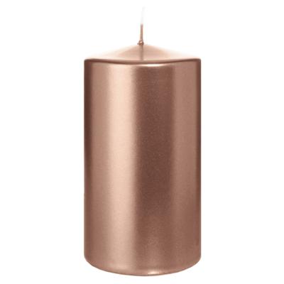 Cilinderkaars/stompkaars - metallic ros?goud - 13 x 7 cm - 52 branduren