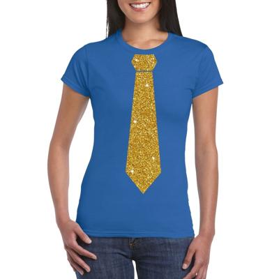 Blauw fun verkleed t-shirt - met stropdas - in glitter goud - dames - korte mouwen Blauw fun verkleed t-shirt - met stropdas - in glitter goud - dames - korte mouwen