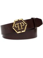 Philipp Plein ceinture en cuir à boucle logo - Marron - thumbnail