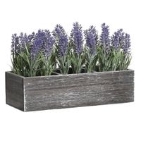 Lavendel bloemen kunstplant in houten bloempot - paarse bloemen - 34 x 14 x 19 cm