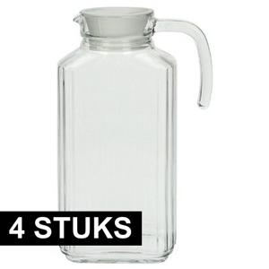 Schenkkan - 4x - transparant - 1,7 liter - 26 x 9 x 16 cm - glas - met handvat - waterkan - sapkan