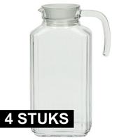 Schenkkan - 4x - transparant - 1,7 liter - 26 x 9 x 16 cm - glas - met handvat - waterkan - sapkan