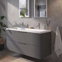 Saqu Lima badmeubel incl. mat witte wastafel met 2 kraangaten 120x52x64cm gebrand zwart - chromen greep