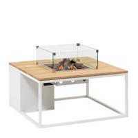 Cosiloft vuurtafel 100 x 100 cm. - White/teak - Incl. gratis glasset