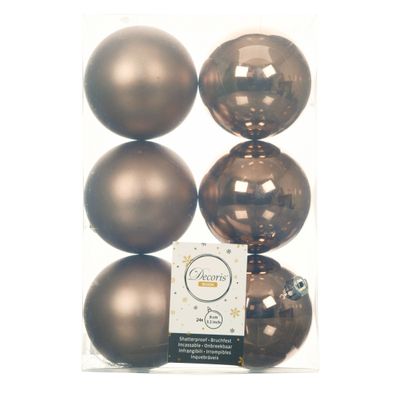24x stuks kunststof kerstballen walnoot bruin 8 cm glans/mat