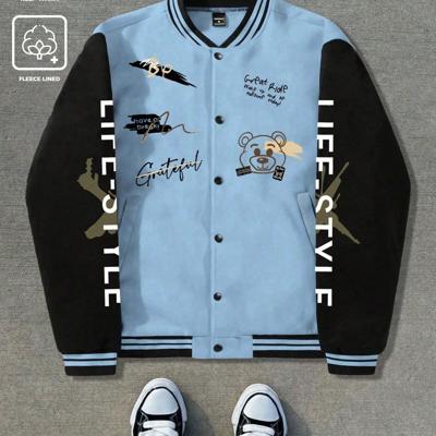 Bon&Bon Men's Cartoon Bear Print Bomber Jacket | Black Casual Coat Multicolor-4 / L