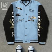 Bon&Bon Men's Cartoon Bear Print Bomber Jacket | Black Casual Coat Multicolor-4 / L