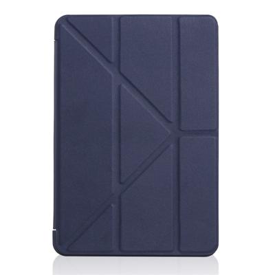 Gierst textuur PU + silica gel volledige dekking lederen draagtas voor iPad mini 2019 met multi-vouwen houder (donkerblauw)