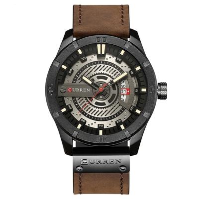 CURREN M8301 mannen militaire sport horloge Quartz datum klok lederen horloge (zwarte case zwart gezicht Deep Brown band)