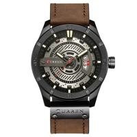 CURREN M8301 mannen militaire sport horloge Quartz datum klok lederen horloge (zwarte case zwart gezicht Deep Brown band)