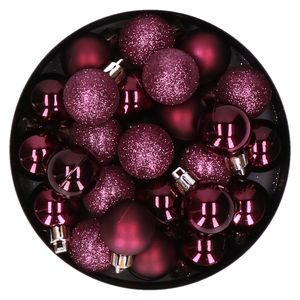 60x stuks kleine kunststof kerstballen aubergine roze 3 cm mat/glans/glitter