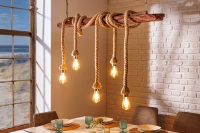 Maritieme hanglamp SEVEN SEAS 110cm massief houten touw plafondlamp 5 lichten - 44679