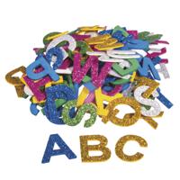 Zelfklevende foam/rubber letters met glitters - 130x stuks - Knutselmateriaal