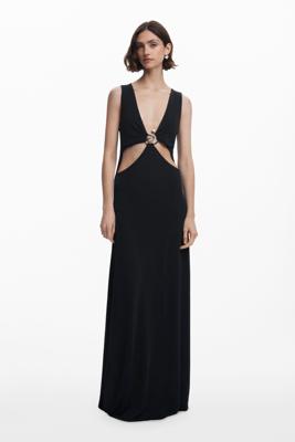 Lange jurk met metalen applicatie - BLACK - S