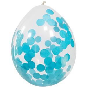 Feest ballonnen transparant met confetti - blauw - 4x stuks - 30 cm