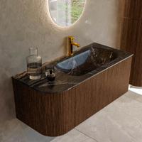 Badmeubel Mondiaz Kurve-Dlux | 105 cm | Meubelkleur Walnut | Wastafelkleur Lava | Solid surface | Rechts spoelbak | 1 kraangat