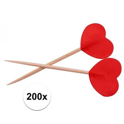 Rode hartjes cocktailprikkers - 200x stuks - Valentijnsdag decoratie - Huwelijk versiering