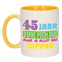 Verjaardag cadeau mok 45 jaar - geel - dikke pech dus - 300 ml - keramiek Verjaardag cadeau mok 45 jaar - geel - dikke pech dus - 300 ml - keramiek