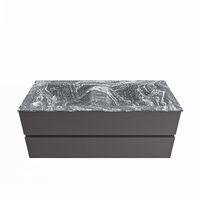 MONDIAZ VICA-DLUX 120cm badmeubel onderkast Dark grey 2 lades. Inbouw wastafel CLOUD dubbel 2 kraangaten, kleur Lava.