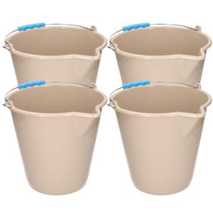 PlasticForte Emmer - 4x stuks - met schenktuit - 12L - mokka - schoonmaakemmer