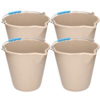 PlasticForte Emmer - 4x stuks - met schenktuit - 12L - mokka - schoonmaakemmer