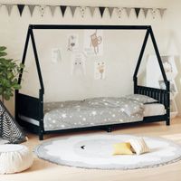 Kinderbedframe 80x200 cm massief grenenhout zwart - thumbnail