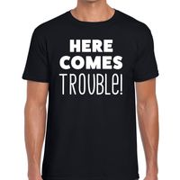 Fun t-shirt Here comes trouble zwart voor heren 2XL  -