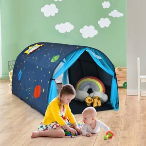 Tentje op Kinderbedje Speeltent in Prinsessenstijl voor Kinderen Kindertent met Venster & Tas & Gordijn Blauw